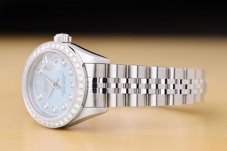 ROLEX LADIES DATEJUST 79174 NO HOLES ICE BLUE DIAL 18K GOLD STEEL DIAMOND WATCH - 4