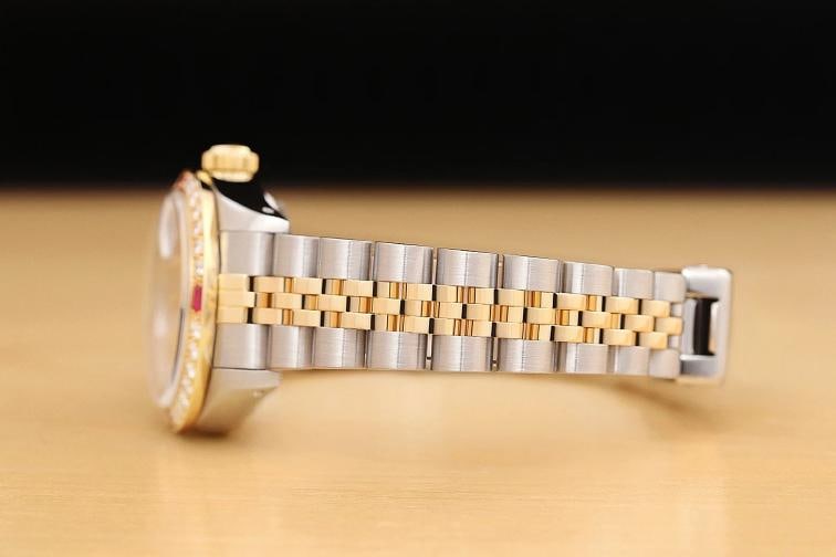 ROLEX LADIES DATEJUST 69173 PINK DIAL 18K YELLOW GOLD DIAMOND RUBY STEEL WATCH - 5
