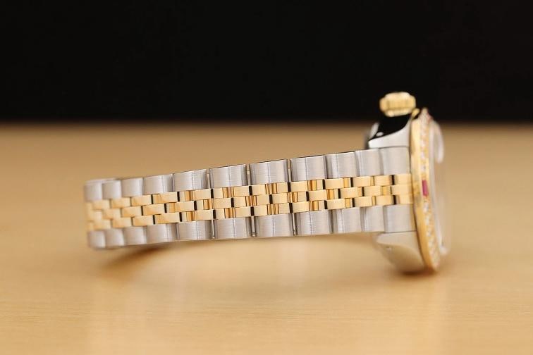 ROLEX LADIES DATEJUST 69173 PINK DIAL 18K YELLOW GOLD DIAMOND RUBY STEEL WATCH - 8