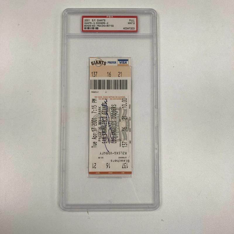 Barry Bonds Signed 500 Home Run April 17, 2001 Full Ticket PSA 9 MINT - 2