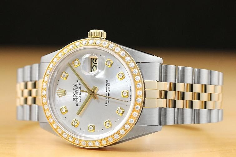 ROLEX MENS DATEJUST 16013 2-TONE 18K YELLOW GOLD DIAMOND QUICKSET JUBILEE WATCH - 2