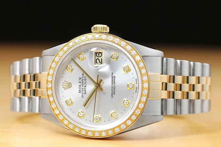 ROLEX MENS DATEJUST 16013 2-TONE 18K YELLOW GOLD DIAMOND QUICKSET JUBILEE WATCH - 3