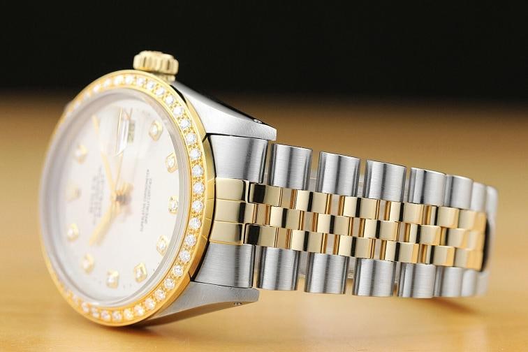 ROLEX MENS DATEJUST 16013 2-TONE 18K YELLOW GOLD DIAMOND QUICKSET JUBILEE WATCH - 4