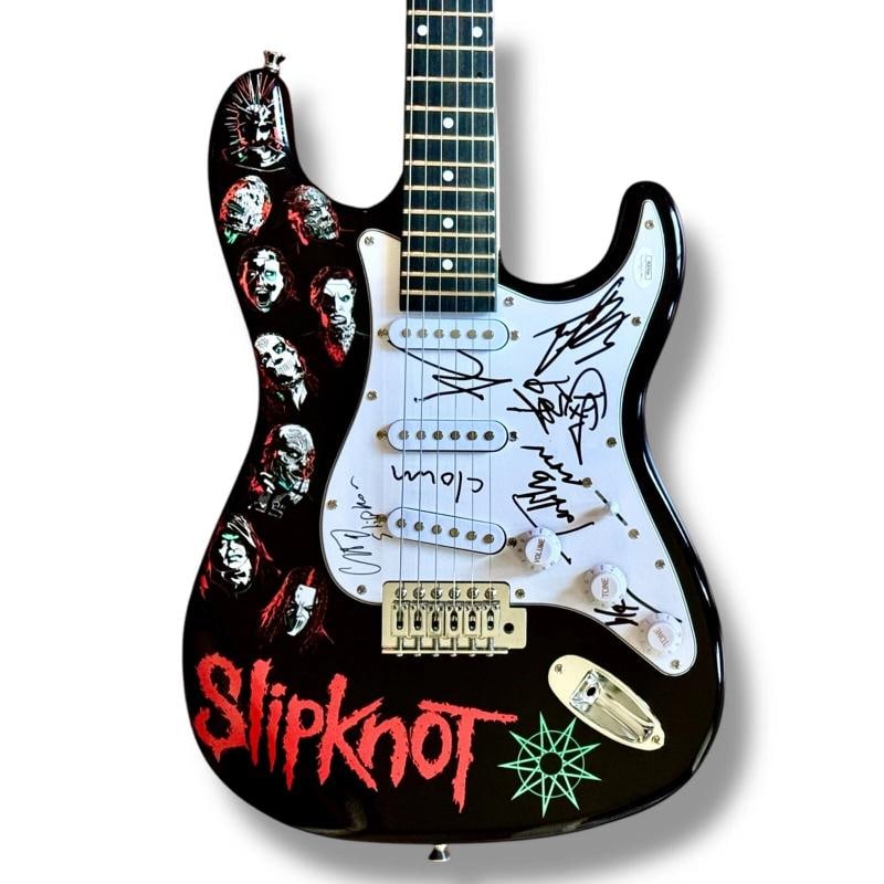 Slipknot Signed Guitar Custom JSA COA Corey Taylor Clown Thomson All 8 Members!: Industry: Music,Signed: Yes,Autograph Authentication: Professional Sports (PSA/DNA),Object Type: Guitar & Guitar Pick,Original/Reproduction: Original,Country of Origin: United States