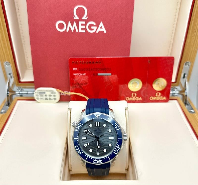 OMEGA Seamaster Diver 300M 210.32.42.20.06.001 Blue Ceramic Steel Box Paper: Condition: Pre-owned - Excellent,Bezel Color: Blue,Dial Pattern: Ocean Wave,Band/Strap: Two-Piece Strap,Case Color: Silver,Caseback: Exhibition,Department: Men,Watch Shape: Round,Style: Diver, Luxury,