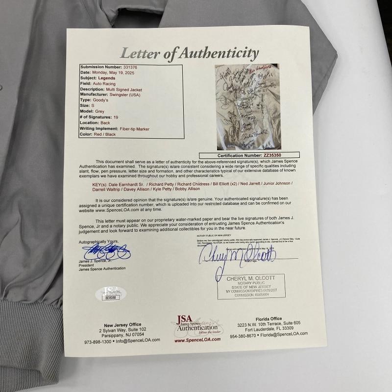 Dale Earnhardt Sr. Richard Petty NASCAR Legends Multi Signed 1987 Jacket JSA COA - 2