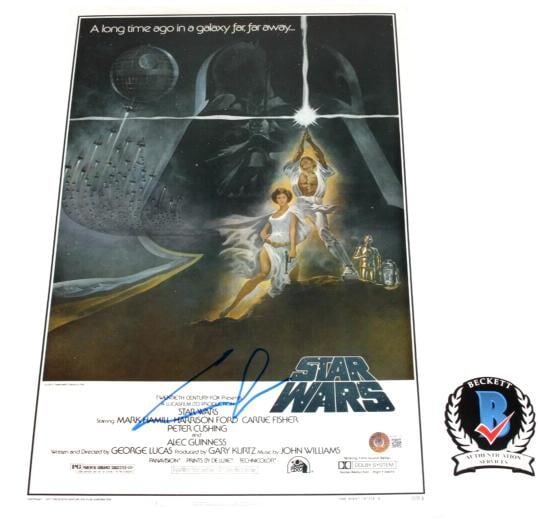GEORGE LUCAS SIGNED STAR WARS EPISODE IV MOVIE FILM POSTER BECKETT COA DIRECTOR (1 of 7)