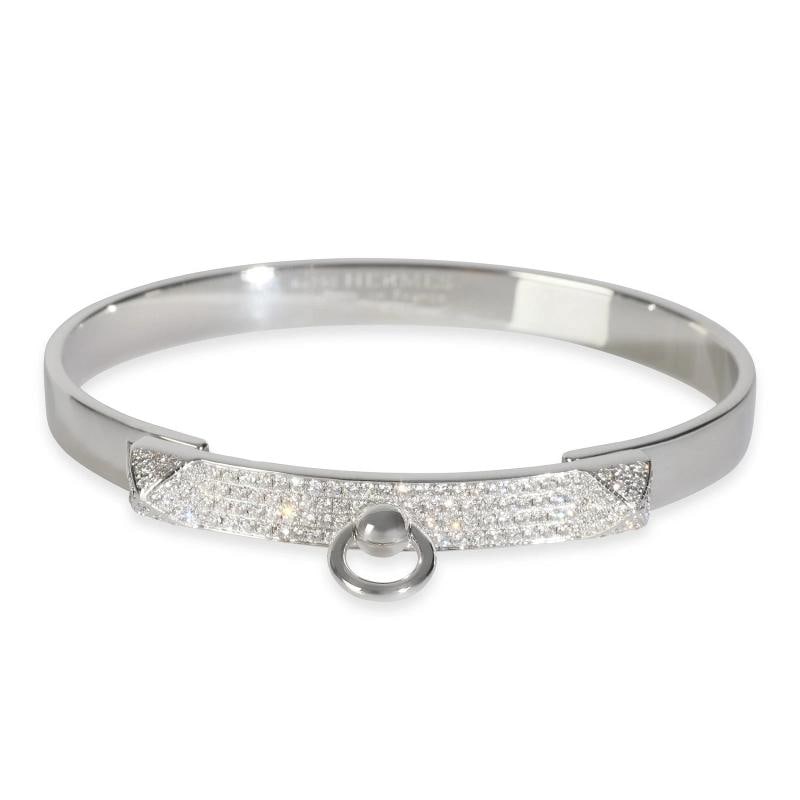 HermÃƒÂ¨s White Gold Diamond Collier de Chien Bracelet: Condition: Pre-owned - Good,Shape: Round Brilliant,Item Length: 6.25 in,Country of Origin: France,Clasp/Buckle Type: Pusher,Side Stone Type: Diamond,Side Stone Weight (cts): 0.91,Metal Purity: