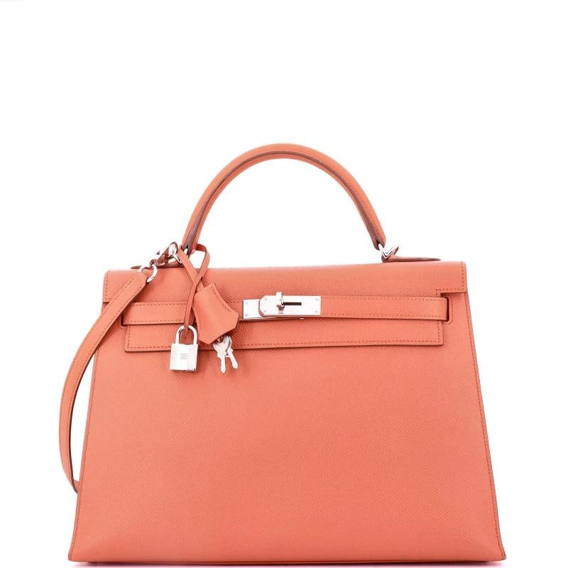 Hermes Kelly Handbag Pink Epsom with Palladium Hardware 32: Condition: Pre-owned - Good,Brand: Hermes,Exterior Material: Leather,Style: Top Handle,Exterior Color: Pink,Department: Women,Size: 32,Accessories: Keys, Lock, Clochette, With Strap