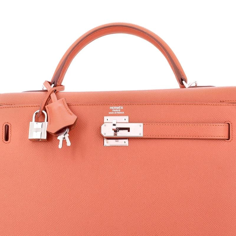 Hermes Kelly Handbag Pink Epsom with Palladium Hardware 32 - 6