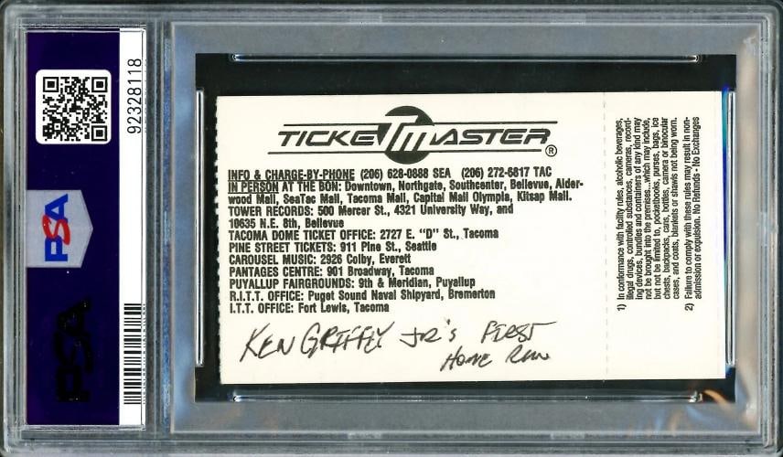 Ken Griffey Jr. Auto 1989 Mariners 1st HR Ticket Stub PSA 8MK Sig 10 4-10-89 DNA - 2