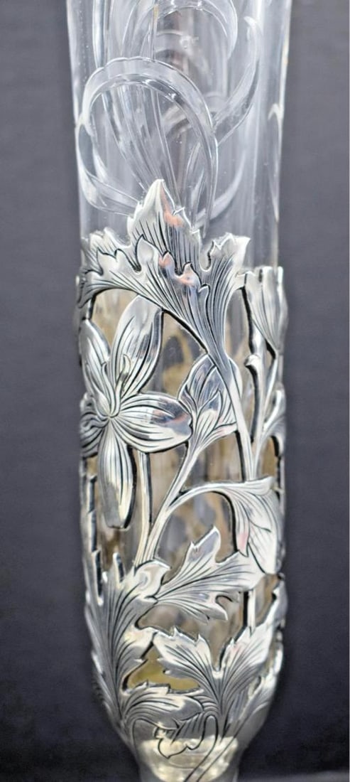 Rare Gorham Authentic Sterling Silver and Engraved Glass Vase, Circa1900 - 5