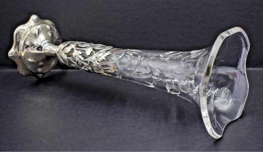 Rare Gorham Authentic Sterling Silver and Engraved Glass Vase, Circa1900 - 8