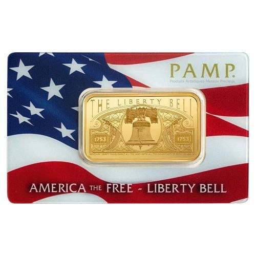 1 Troy oz Pamp Liberty Bell Gold Bar .9999 Fine: Brand/Mint: PAMP Suisse,Brand: PAMP Suisse,Circulated/Uncirculated: Uncirculated,Metal Content: 1 oz,Fineness: 0.9999,Mint Mark: PAMP Suisse,Strike Type: Business,Precious Metal Form: Bar,Packaging Ty