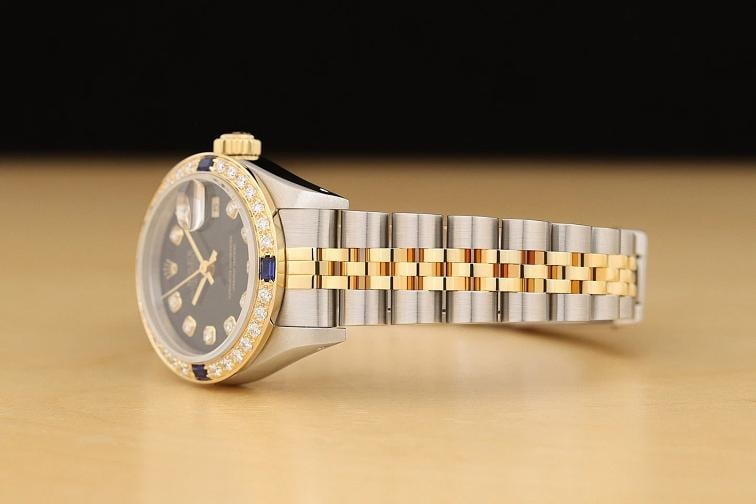 ROLEX LADIES DATEJUST 69173 BLACK SAPPHIRE DIAMOND 18K YELLOW GOLD STEEL WATCH - 4