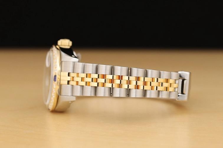 ROLEX LADIES DATEJUST 69173 BLACK SAPPHIRE DIAMOND 18K YELLOW GOLD STEEL WATCH - 5