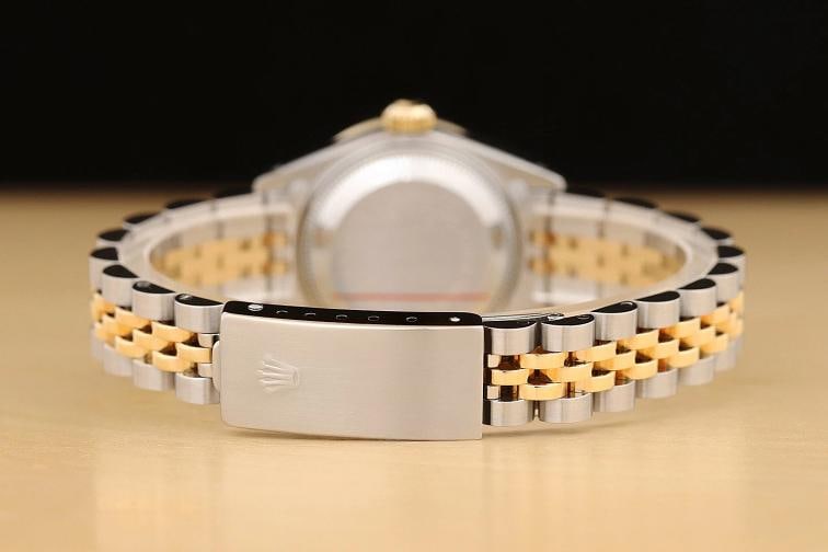 ROLEX LADIES DATEJUST 69173 BLACK SAPPHIRE DIAMOND 18K YELLOW GOLD STEEL WATCH - 6