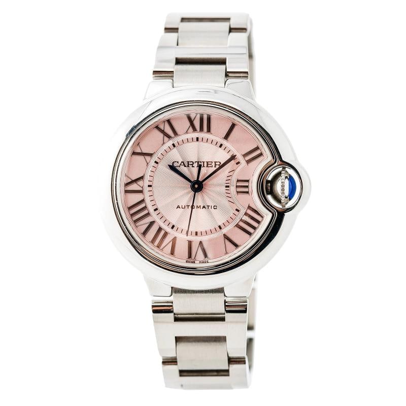 Cartier Ballon Bleu 3489 W6920100 Auto Pink Dial 2017 Papers Women's Watch 33MM: Condition: Pre-owned - Good: This item has been gently used but is in good condition. It might have a few signs of wear, like light scratches or tarnishing. All imperfections should be shown and