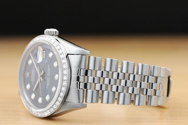 MENS ROLEX DATEJUST 1603 BLUE DIAMOND DIAL 18K WHITE GOLD & STEEL JUBILEE WATCH - 4