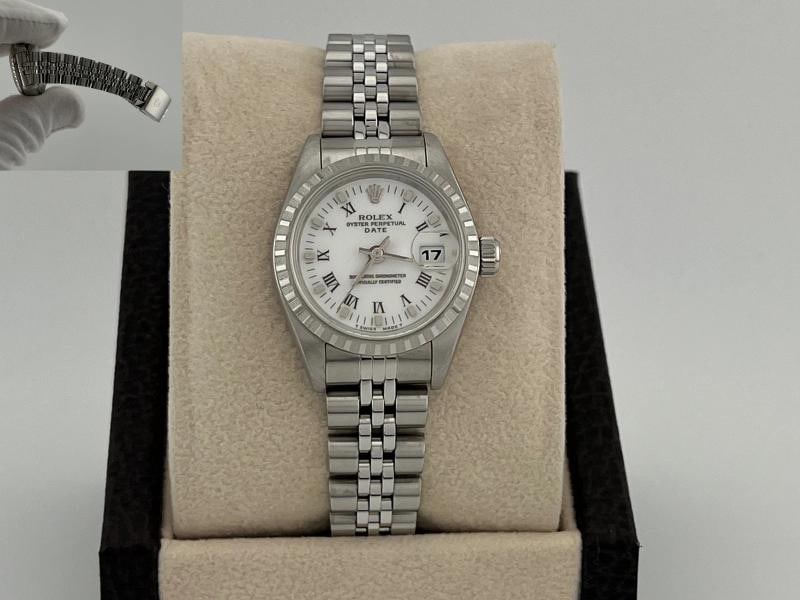 Rolex Oyster Perpetual Lady Date 69240 26mm White Roman Dial Steel Service Paper - 2