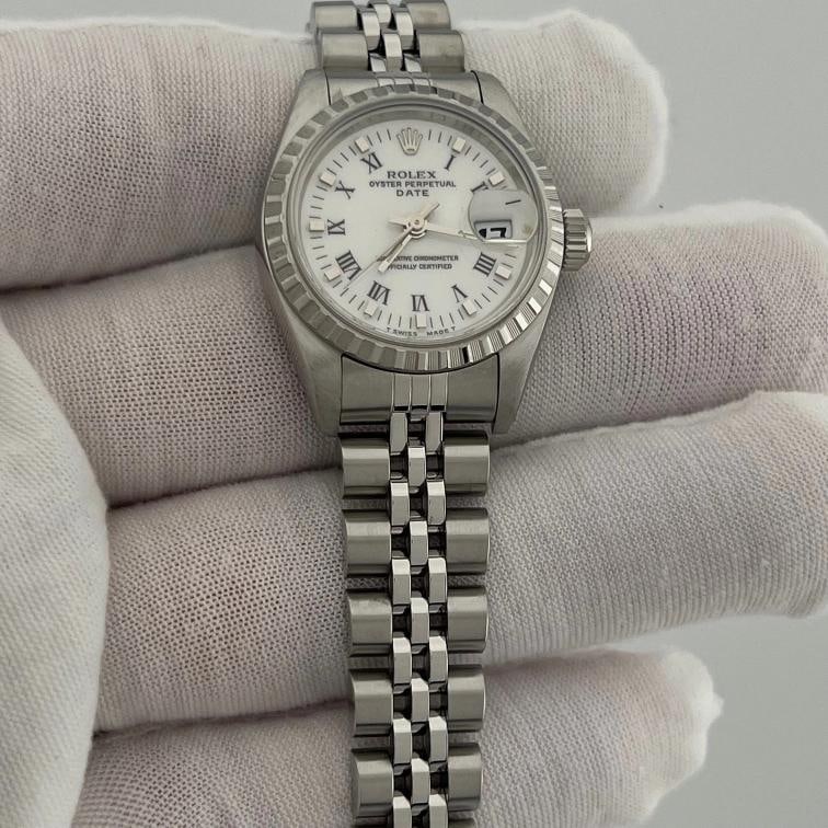 Rolex Oyster Perpetual Lady Date 69240 26mm White Roman Dial Steel Service Paper - 4