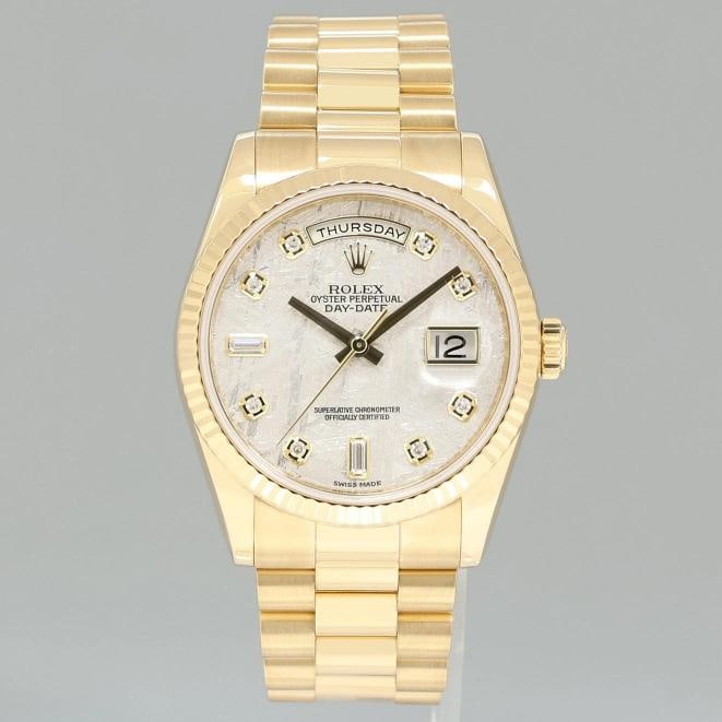 2017 PAPERS MINT Rolex President Day Date Yellow Gold 118238 Meteorite Watch - 2