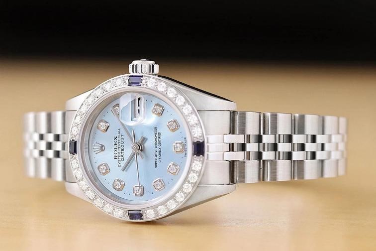 ROLEX LADIES DATEJUST 79174 ICE BLUE DIAL 18K GOLD STEEL DIAMOND SAPPHIRE WATCH - 2