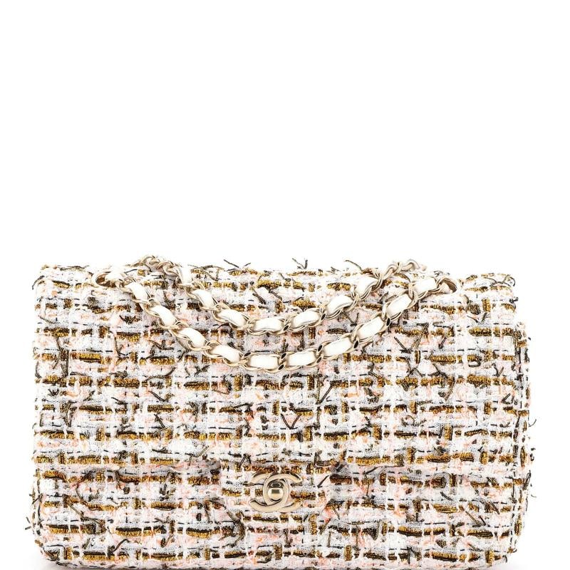 Chanel Classic Double Flap Bag Quilted Tweed and Ribbon Medium: Condition: Pre-owned - Good,Brand: Chanel,Exterior Material: Tweed,Style: Shoulder Bags,Exterior Color: Multicolor,Department: Women,Size: Medium,Accessories: Dust Bag, Authenticity Card