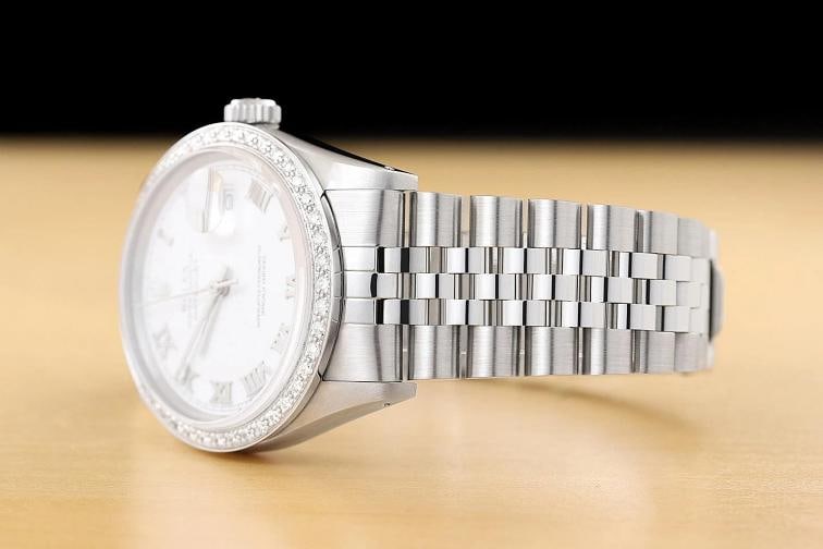 ROLEX MENS DATEJUST 16014 18K GOLD STEEL WHITE ROMAN DIAMOND JUBILEE WATCH - 4