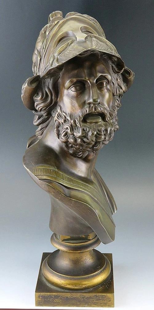 Exceptional Mid/Late 1800s French Bronze Bust of Ajax or Menelaus Trojan Hero: Condition: Used: An item that has been used previously.. ,Material: Bronze,Country of Origin: France