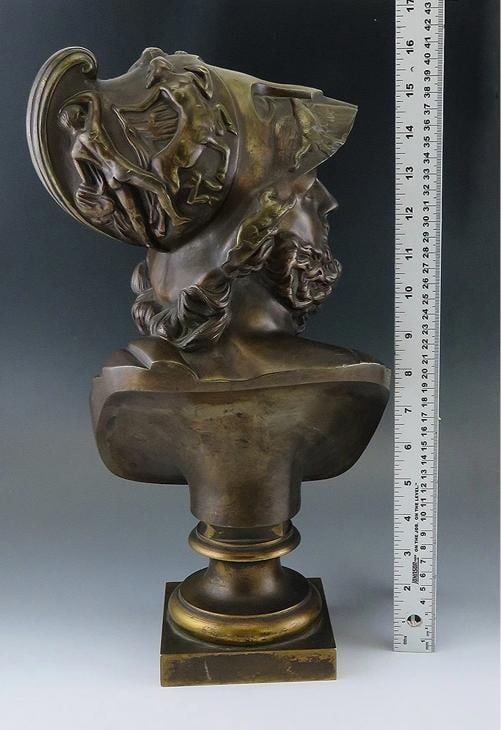 Exceptional Mid/Late 1800s French Bronze Bust of Ajax or Menelaus Trojan Hero - 9