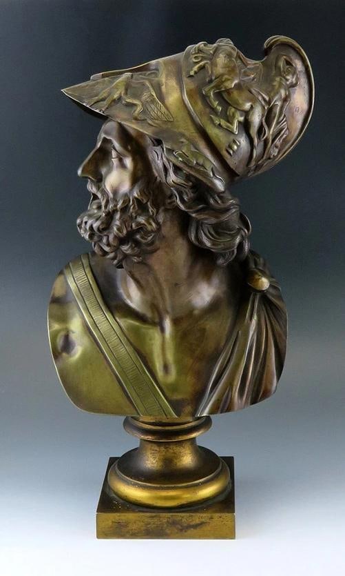 Exceptional Mid/Late 1800s French Bronze Bust of Ajax or Menelaus Trojan Hero - 2
