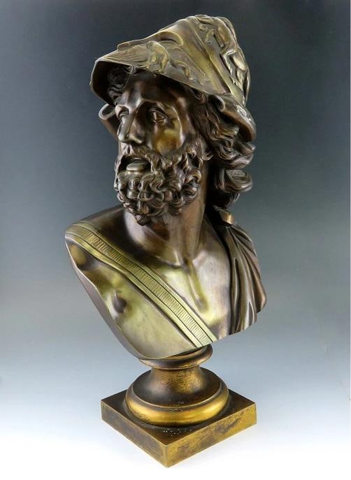 Exceptional Mid/Late 1800s French Bronze Bust of Ajax or Menelaus Trojan Hero - 4