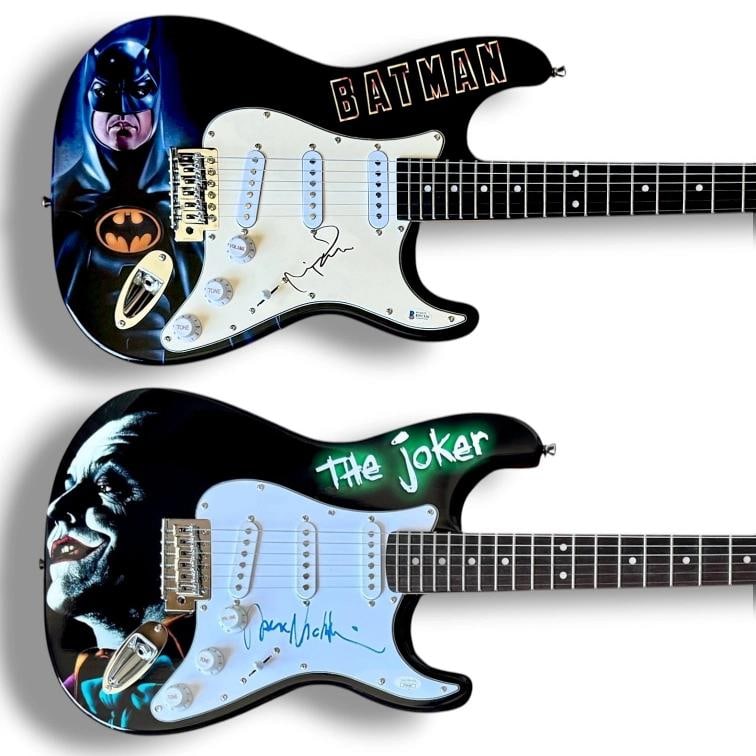 Michael Keaton & Jack Nicholson Signed Guitar Set of 2 JSA COA Batman The Joker: Industry: Movies,Movie: Batman and The Joker,Signed by: Michael Keaton and Jack Nicholson,Signed: Yes,Autograph Authentication: James Spence (JSA),Original/Reproduction: Original,Country of Origin: Un