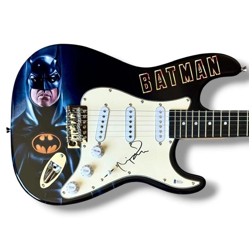 Michael Keaton & Jack Nicholson Signed Guitar Set of 2 JSA COA Batman The Joker - 2