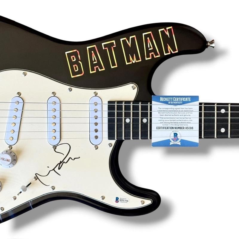 Michael Keaton & Jack Nicholson Signed Guitar Set of 2 JSA COA Batman The Joker - 3