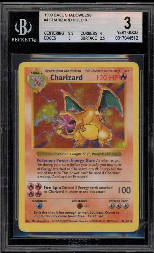 Pokemon Charizard Base Set Shadowless Holo Rare #4 BGS 3: Condition: Graded - BGS 3: Professionally graded ,Game: PokÃƒÂ©mon TCG