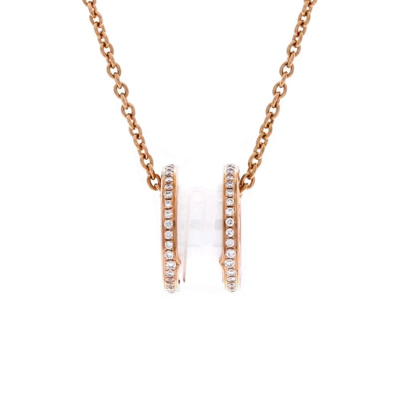 Bvlgari B.Zero1 Pendant Necklace 18K Rose Gold and Ceramic with Diamonds (1 of 4)