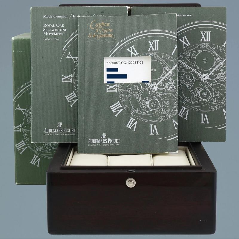PAPERS MINT 15300ST Audemars Piguet Royal Oak Black 39mm Steel Date Watch Box - 7