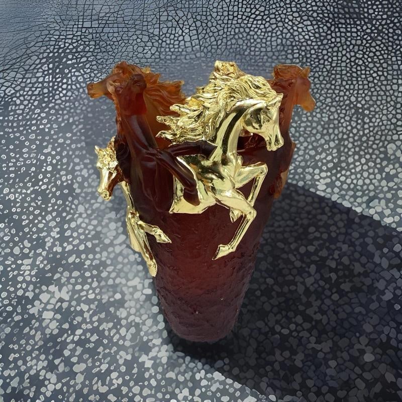 Nancy Daum Style Crystal Horse Vase Amber Gold Accent H9Ã¢â‚¬Â: - 2