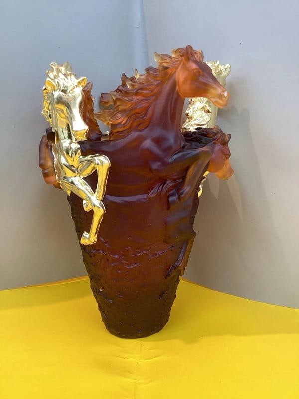 Nancy Daum Style Crystal Horse Vase Amber Gold Accent H9Ã¢â‚¬Â: - 6