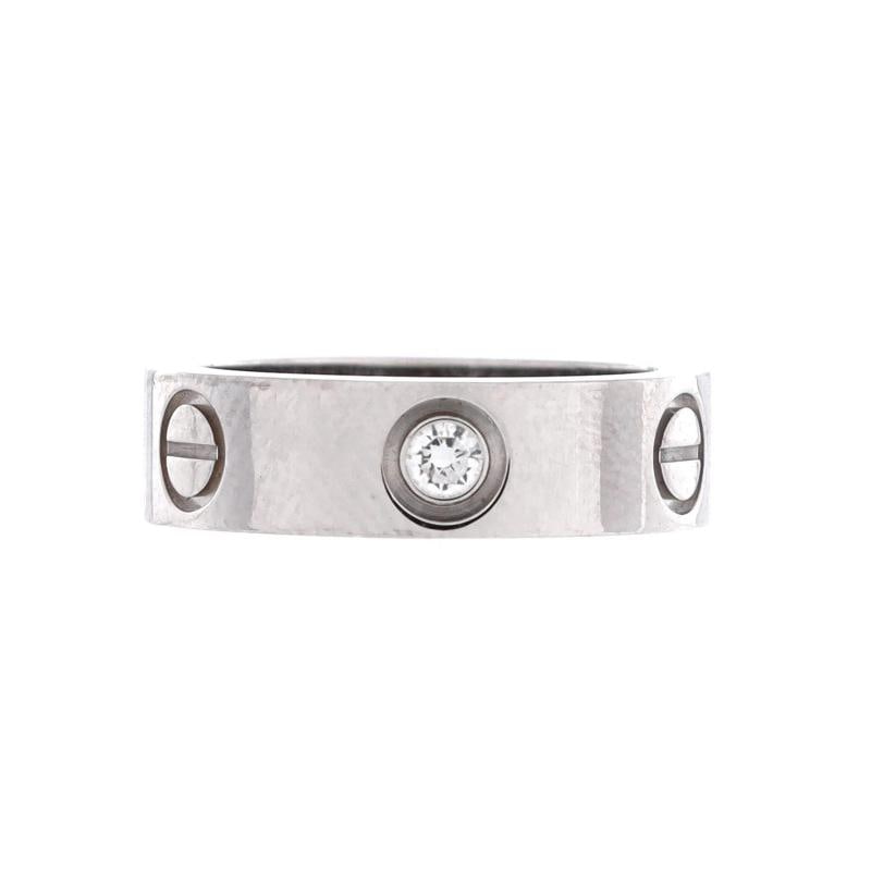 Cartier Love 3 Diamonds Band Ring 18K White Gold with Diamond: Condition: Pre-owned - Good,Brand: Cartier,Main Stone: Diamond,Metal: 18K White Gold,Metal Purity: 18K,Ring Size: 5.25 - 50,Type: Ring,Color: White Gold,Style: 18K White Gold With Diamond,Material: