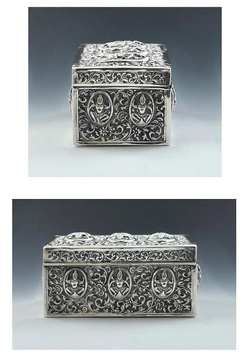 Fabulous 1800s South Asian Silver Tropical Wood-Lined Box - 2