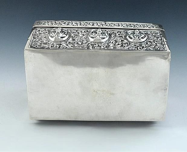 Fabulous 1800s South Asian Silver Tropical Wood-Lined Box - 3