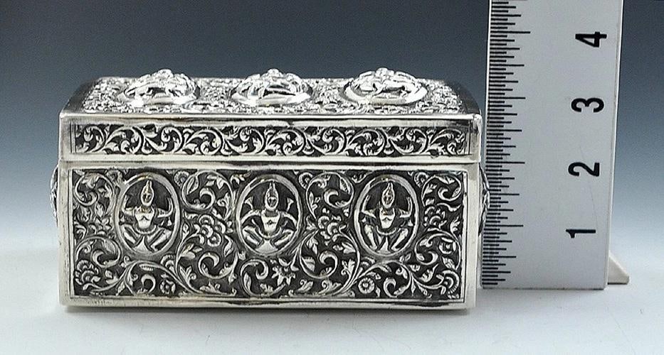 Fabulous 1800s South Asian Silver Tropical Wood-Lined Box - 5