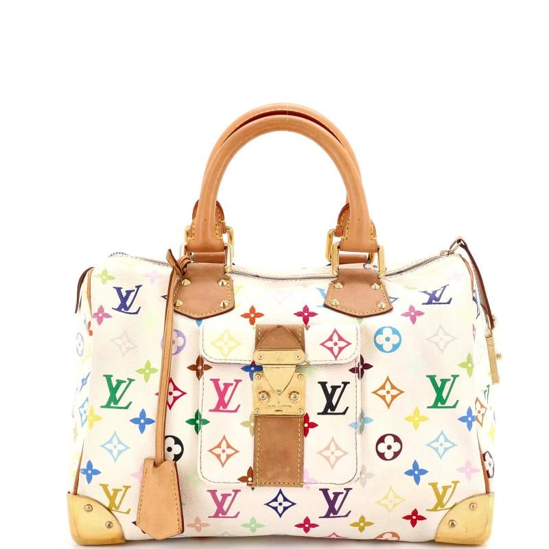Louis Vuitton Speedy Handbag Monogram Multicolor 30: Condition: Pre-owned - Fair,Brand: Louis Vuitton,Exterior Material: Canvas Coated,Style: Satchels,Exterior Color: White,Department: Women,Size: 30,Accessories: Keys, Clochette Estimated Retail Price: 