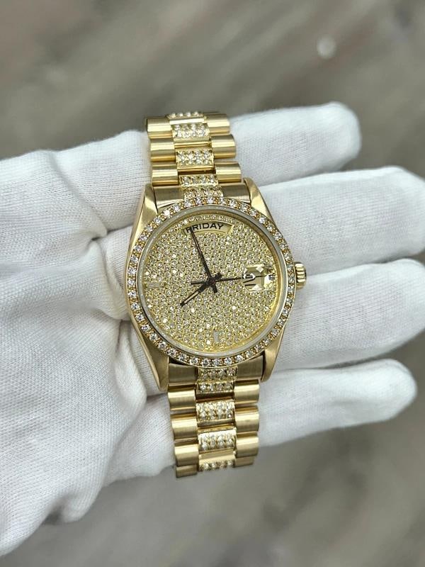 Rolex Day Date President 18038 36mm Diamond Dial Bezel Band 18k Yellow Gold - 5