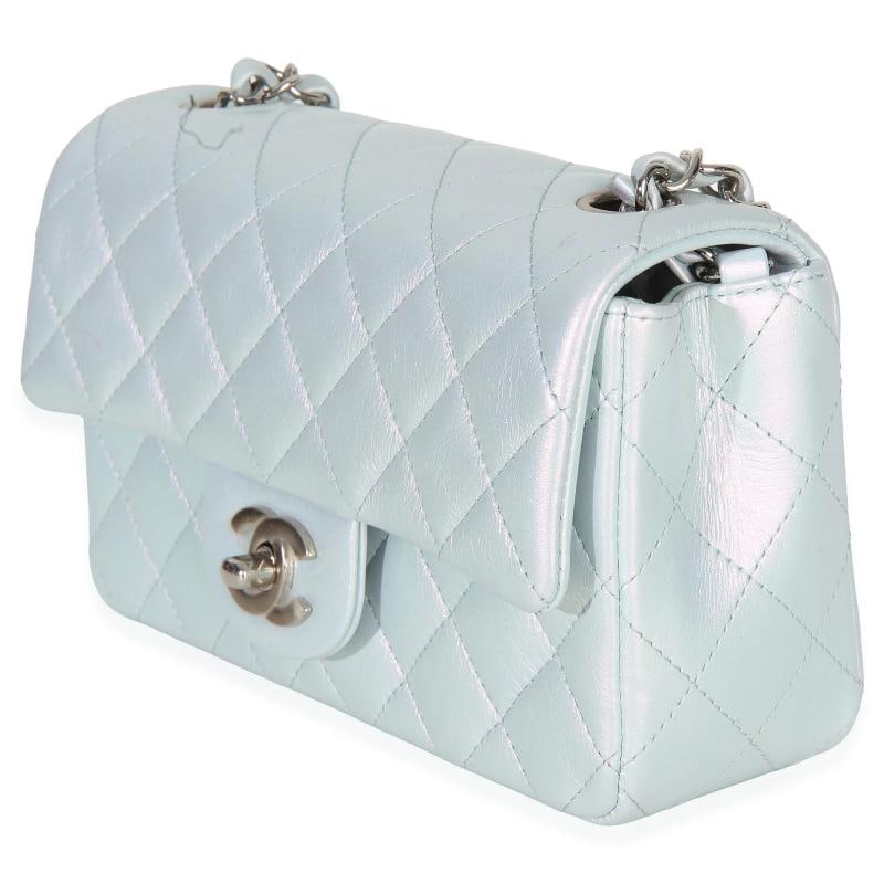 Chanel Blue Iridescent Quilted Goatskin Rectangular Mini Flap - 3
