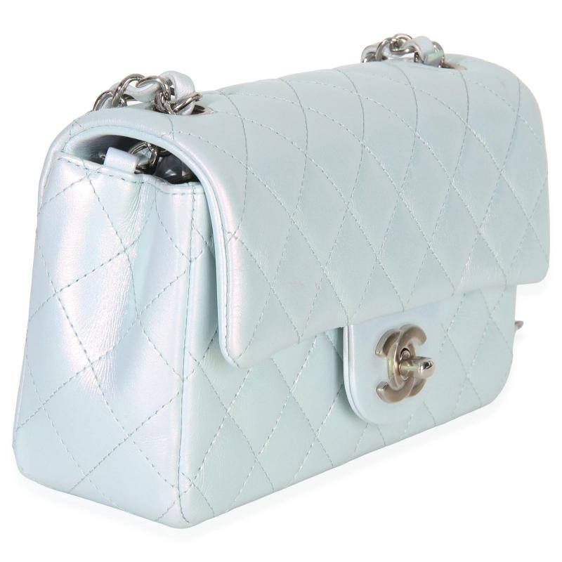 Chanel Blue Iridescent Quilted Goatskin Rectangular Mini Flap - 4