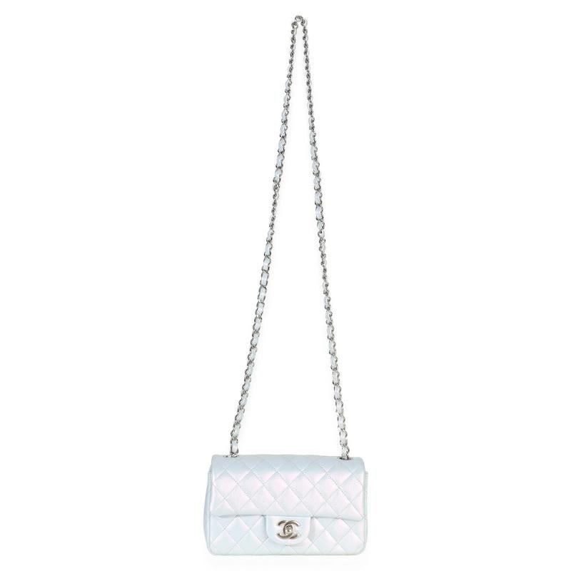 Chanel Blue Iridescent Quilted Goatskin Rectangular Mini Flap - 6